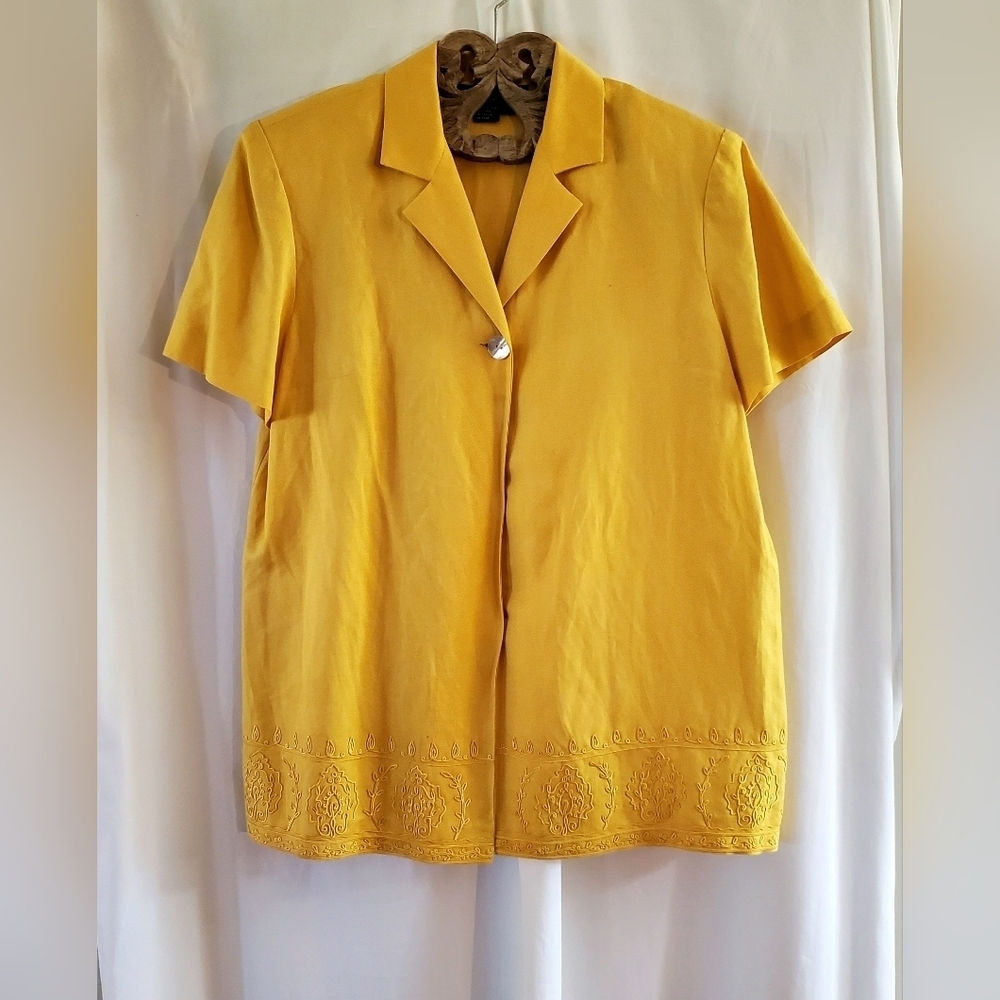 Cynthia Howie for Maggy Boutique Women's Linen Blend Jacket Size 14 Embroidered